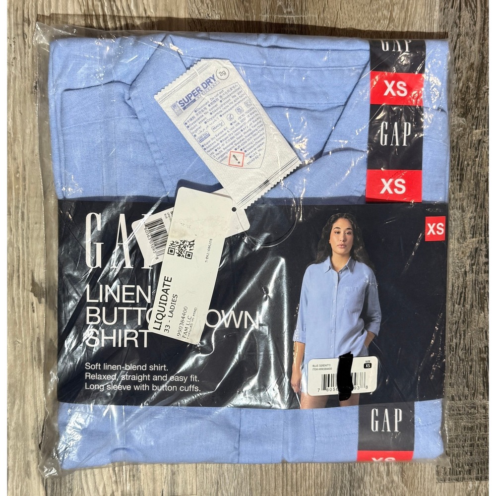 Gap Womens Linen Button Down Shirt Blue Serenity Long Sleeve Relaxed Fit XS New